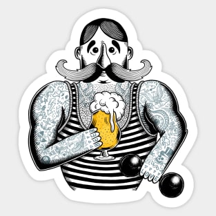 Tattooed Circus Strongman Beer Lover Sticker